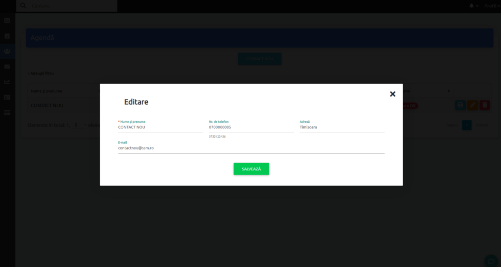 Fereastră introducere contact nou