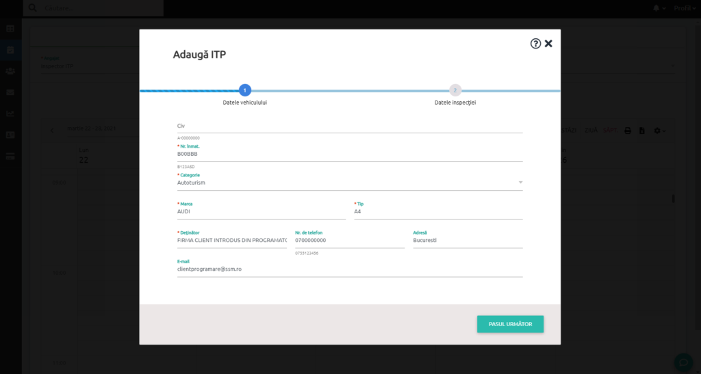 Fereastră Adaugă ITP din programator — Pasul 1