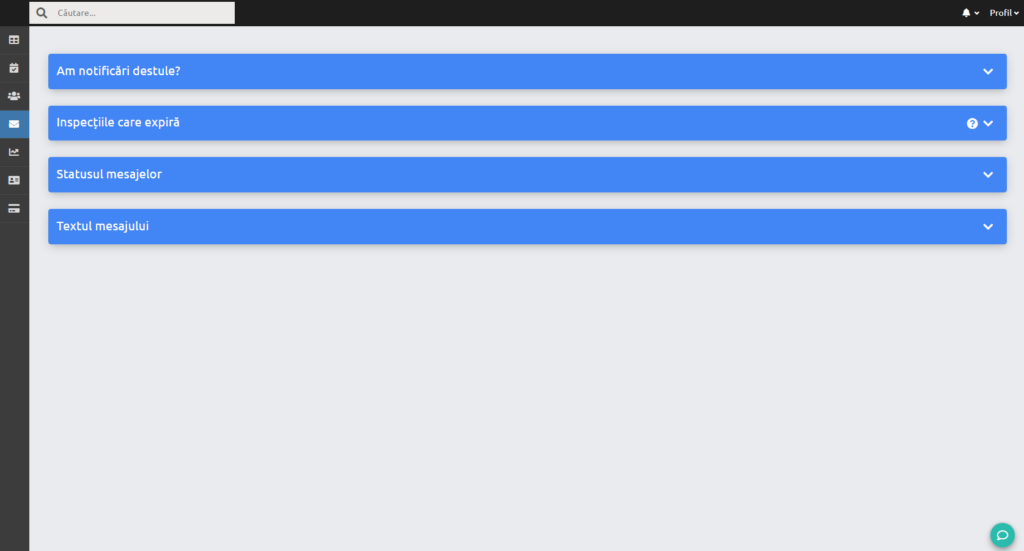 Modul Notificări — vedere generală cu cele 4 submodule