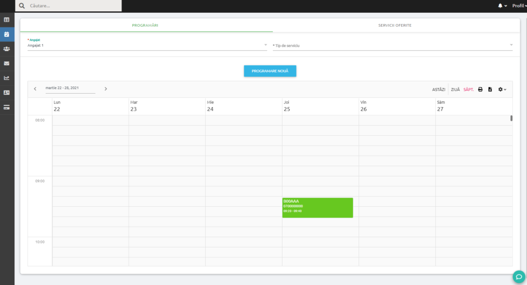 Calendar cu programarea adăugată